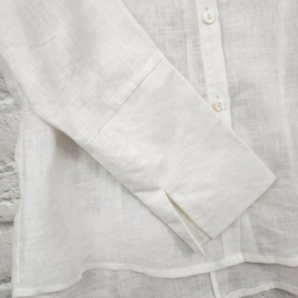 Stina Sayre White 100% Linen Collared Button Up Shirt Lagenlook  XL - Picture 3 of 13